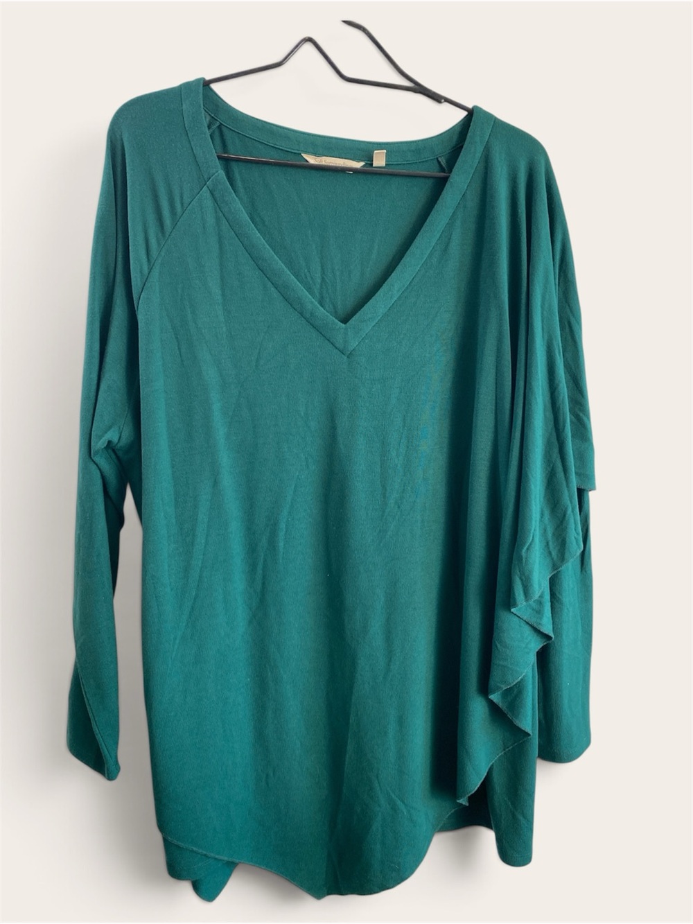 Soft Surroundings Teal V-Neck Long Sleeve Draped Knit Tunic